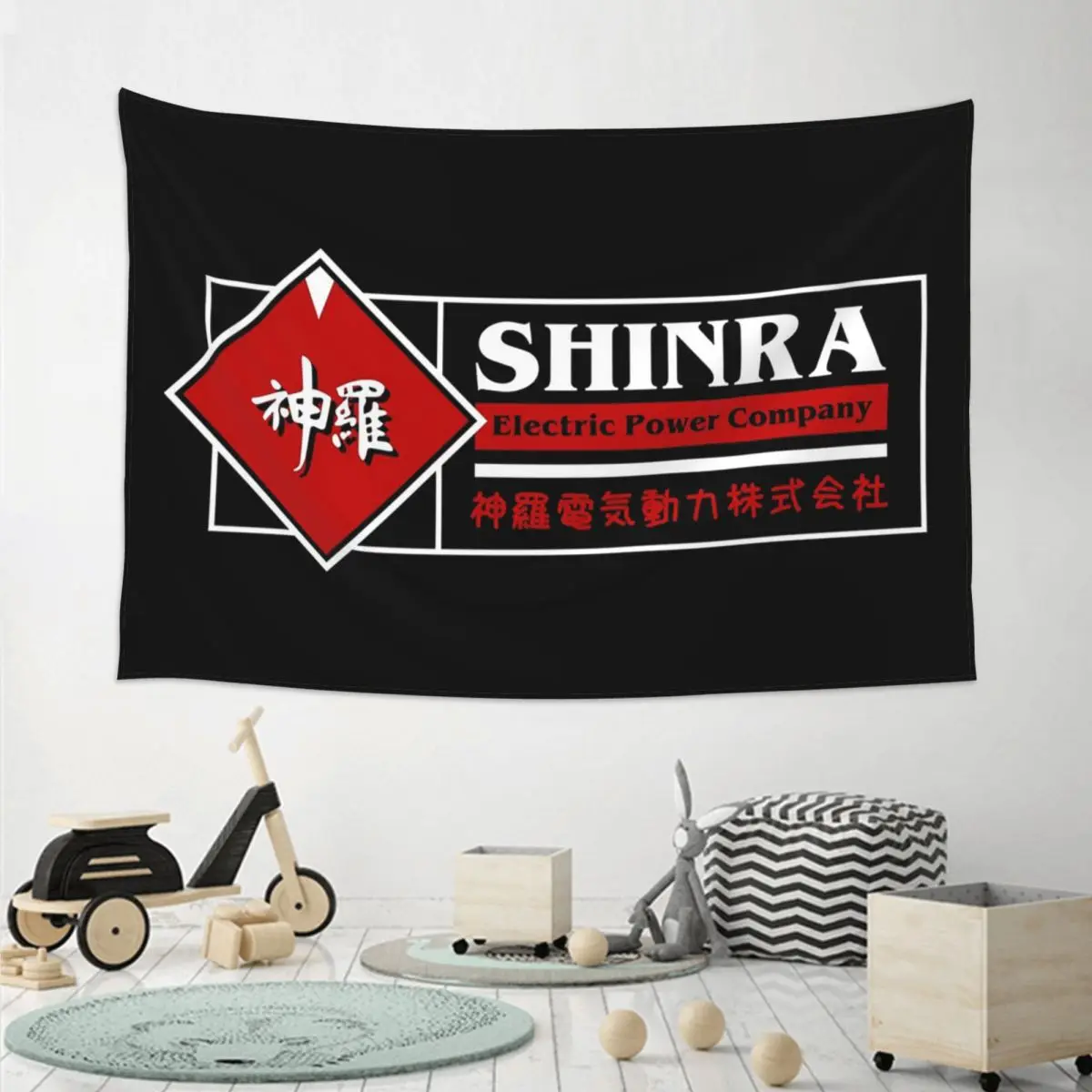 Final Fantasy Shinra Electric Power Company Tapestry Art Wall Hanging Aesthetic Home Decoration Tapestries for Bedroom Dorm Room