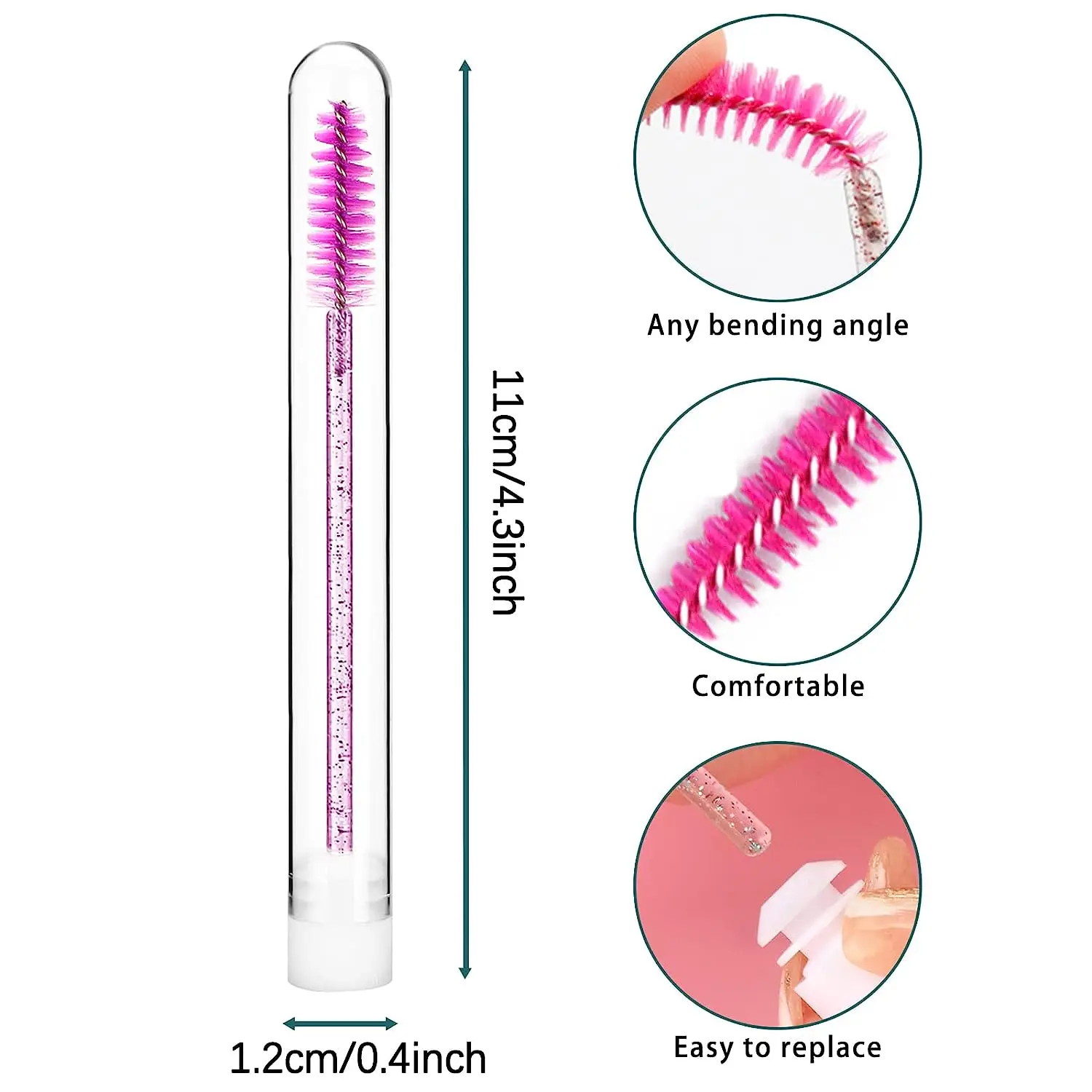 50/100pcs Reusable Eyelash Brush with Tube Eyelash Wands Eyebrow Brush Replaceable Dust-proof Lash Brush Cartoon Pearl Bottom