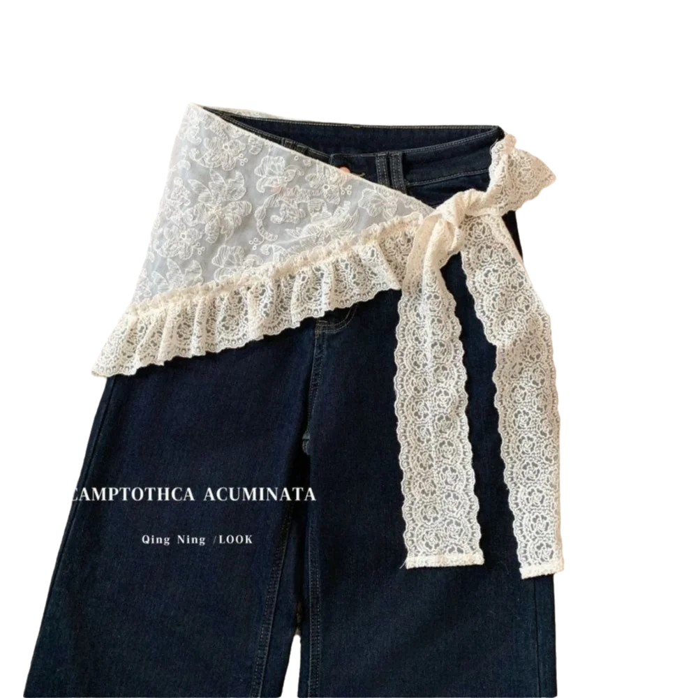 Minigonna in pizzo alla moda con finiture in pizzo con volant Decorazione jeans Tenda per il culo Accessori per abbigliamento Grazioso grembiule Gonna avvolgente Estate