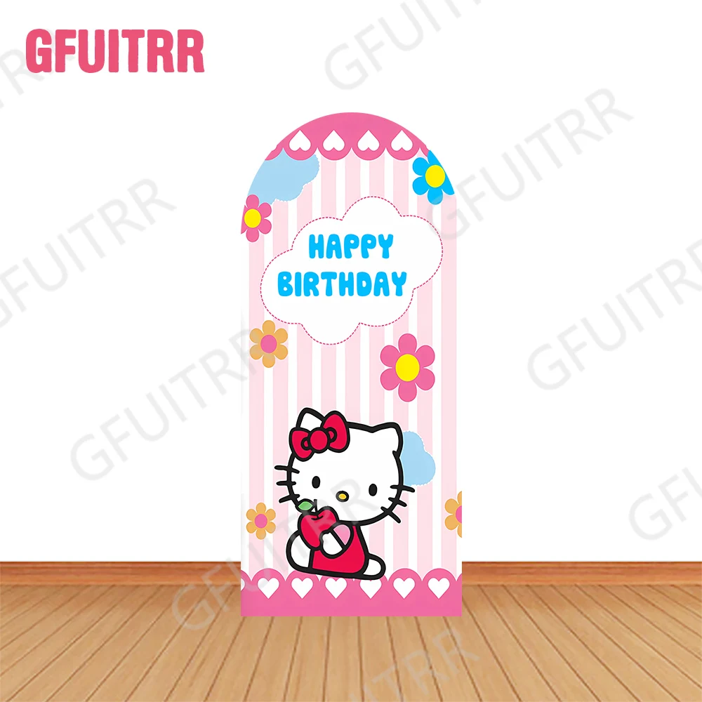 Arco foto telón de fondo Hello Kitty tema niñas fiesta de cumpleaños fotografía telón de fondo cubiertas de Baby Shower cremallera de doble cara foto Prop