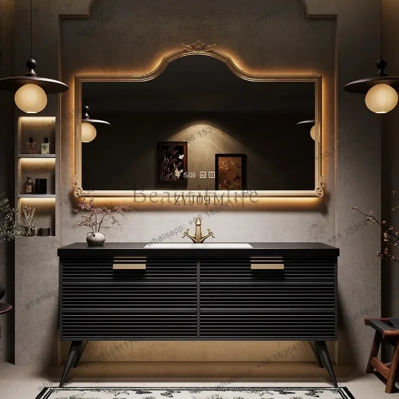 

New French floor-to-ceiling bathroom cabinet hand washbasin cabinet combination bathroom washbasin