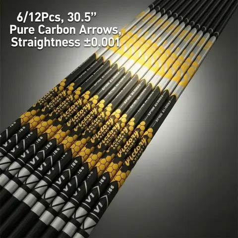 30.5" Pure Carbon Arrows 6/12Pcs Straightness ±0.001 Recurve Bow Hunting Target Practice Arrow Shafts Archery Equipment