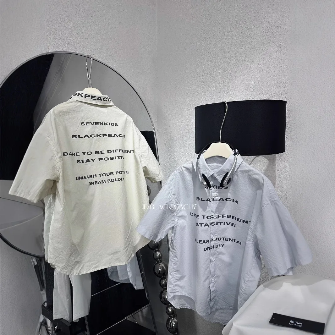 

2025 Summer Boys' New Versatile Loose Shirt Short Sleeve Top Fashion Trend