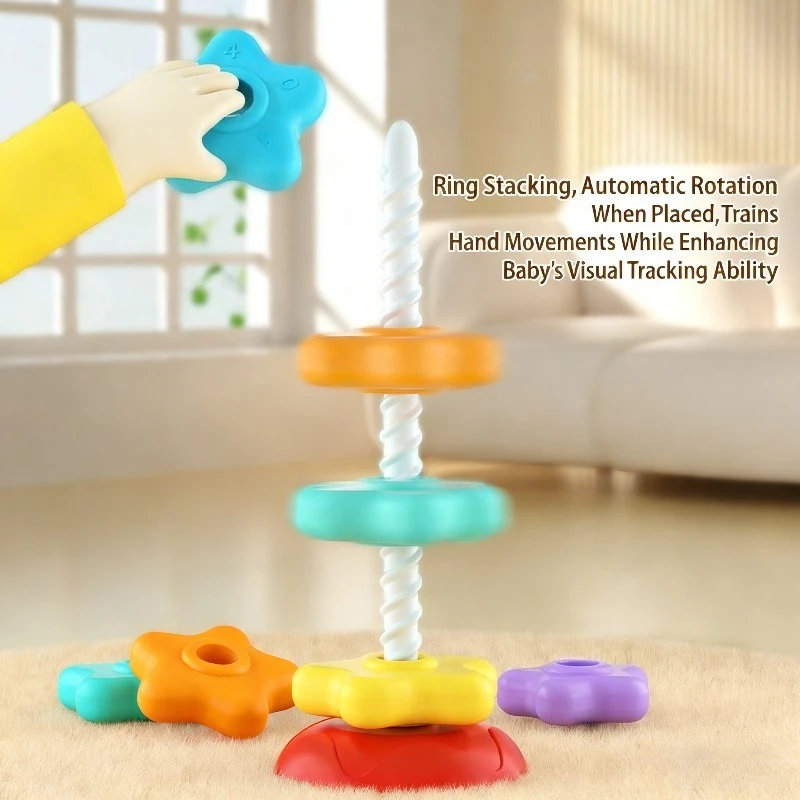 베이비 레인보우 회전 타워 장난감 스택 음악 분류 링 장난감 안전한 소재 아기 퍼즐 조기 교육 장난감 색상 인식