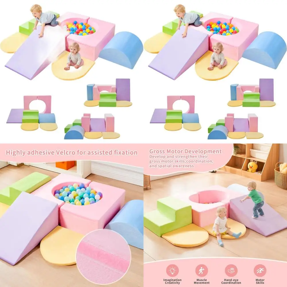 Conjunto de blocos de escalada de espuma para crianças de 7 peças, academia macia interna, brinquedos coloridos para engatinhar e escalar