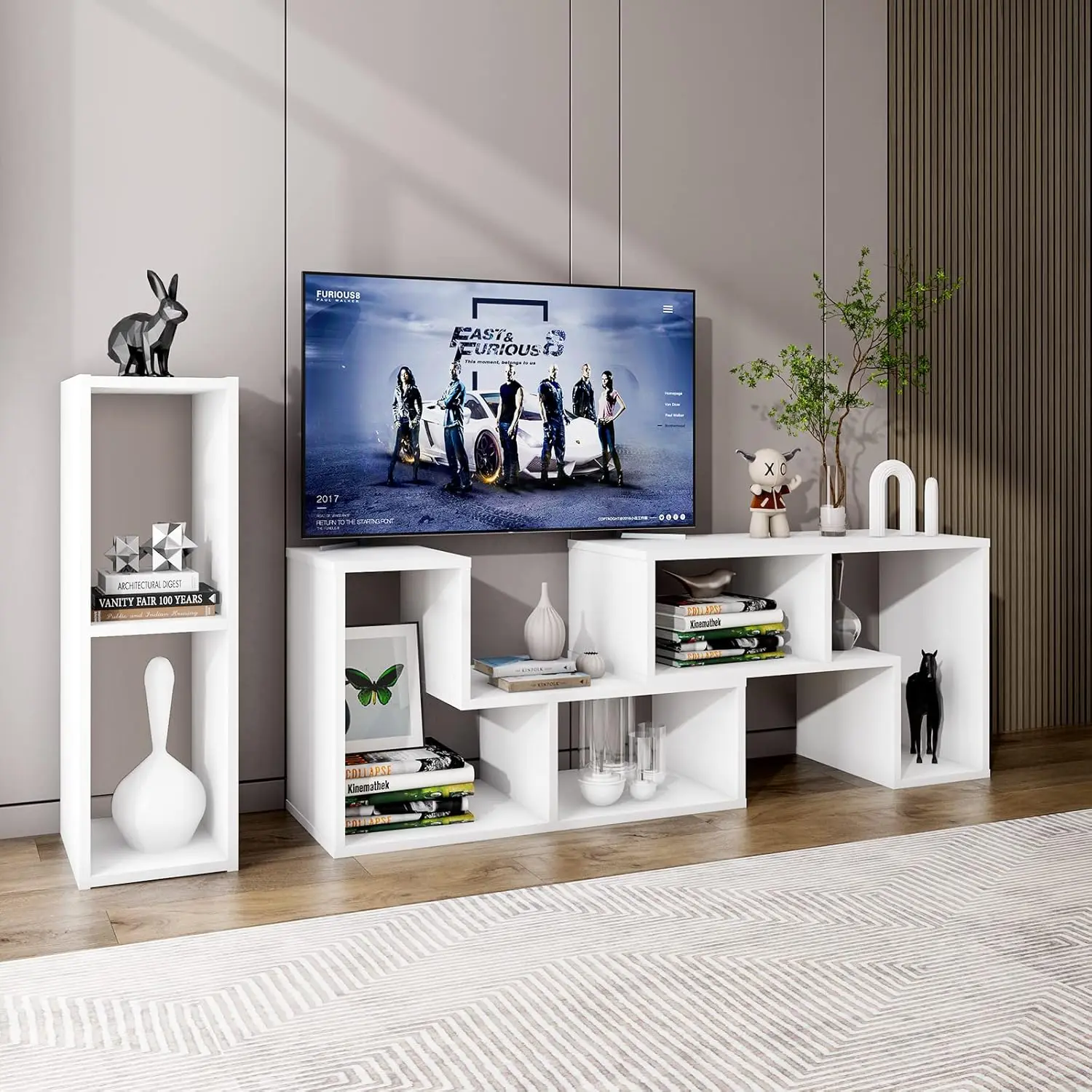

3 Pieces Console TV Stand, Free-Combination Entertainment Center for 50 55 60 65 Inch TV, Minimalist Modern TV Media Stand, DIY