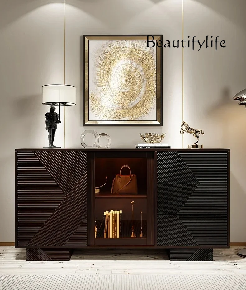 

Italian minimalist side cabinet premium solid wood sliding door wine cabinet restaurant walnut entrance