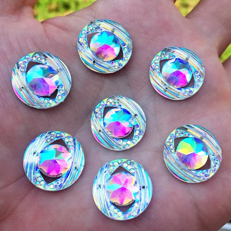 20Pcs 18mm AB Colorful flatback stones and crystals Resin Round Rhinestone trim DIY Wedding Dress craft -HB15