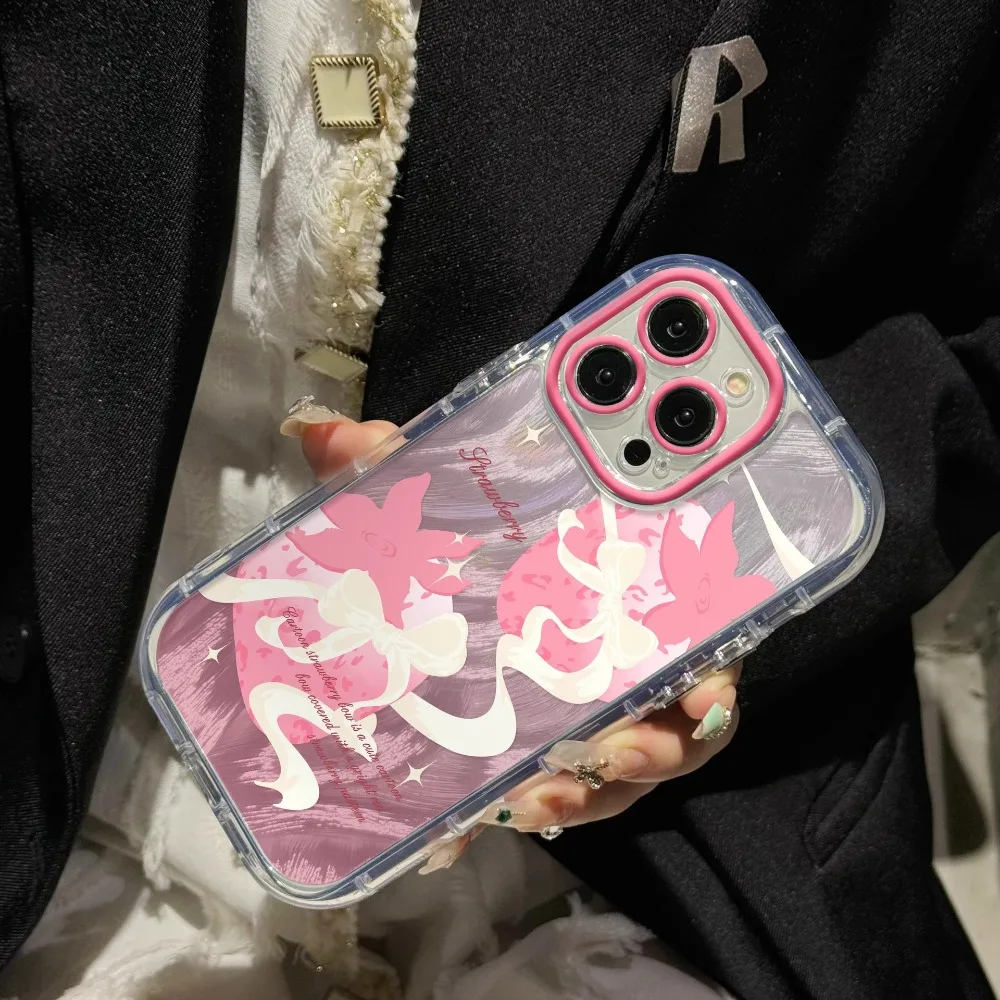 

Чехол для мобильного телефона с розовым бантом и клубникой для VIVOX200Promini X100, ультра милый защитный чехол из мультяшной пряжи с перьями и защитой от падения