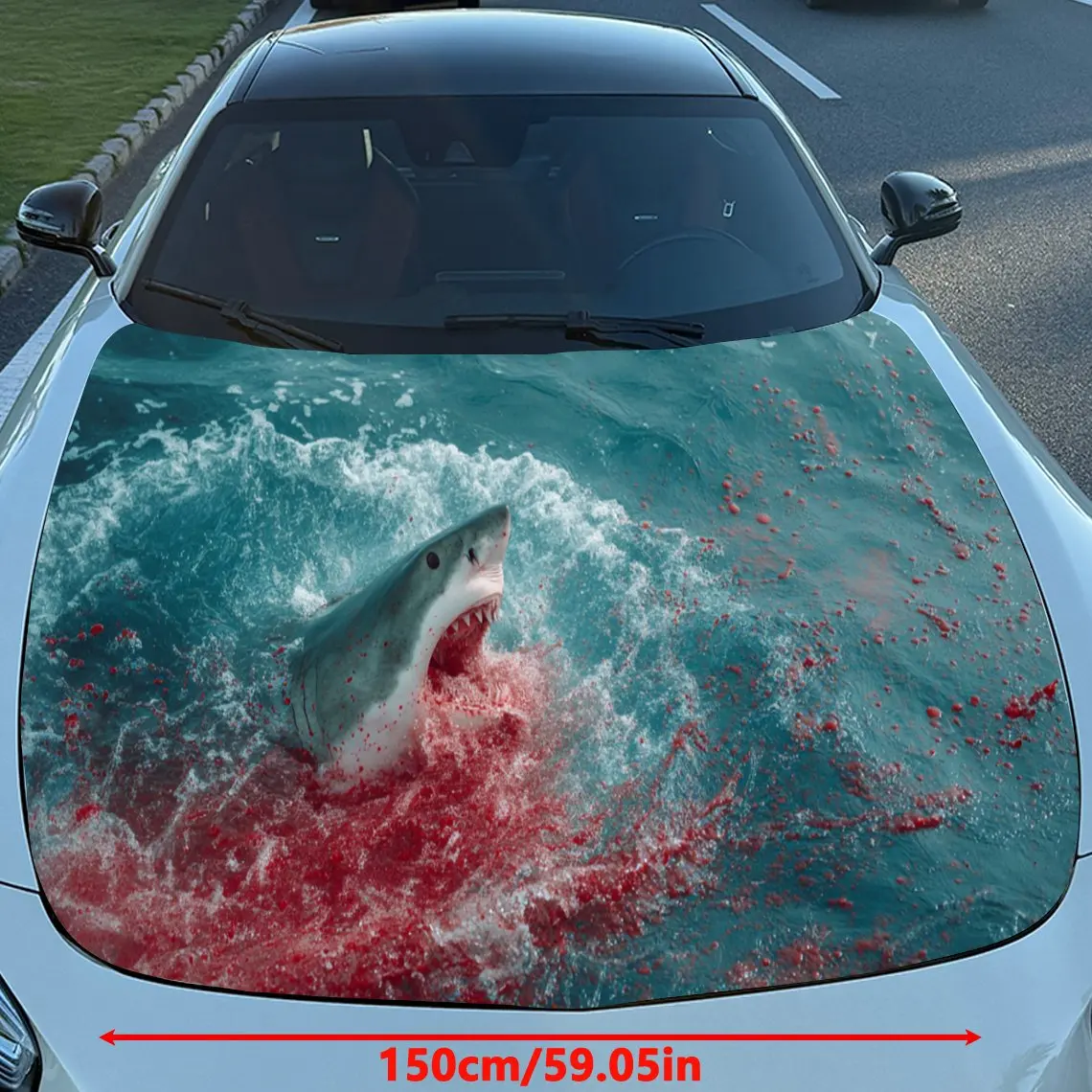 Car Decals Shark Attack Scene Car Hood Sticker, Waterproof Self - Adhesive Vinyl Graphics Decals, Decorative Protective & Scratc