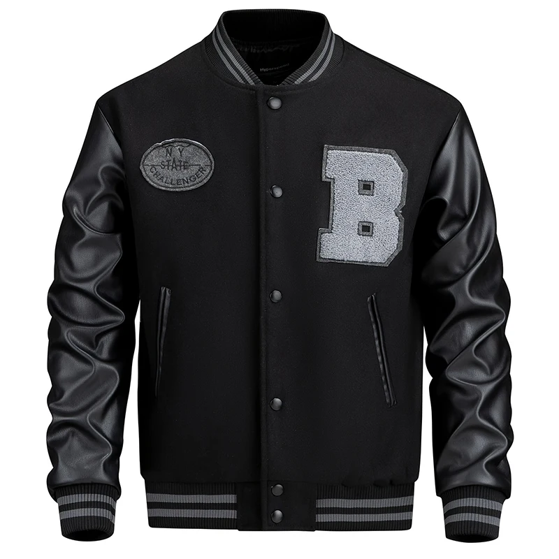 

Men's Stylish Varsity Jacket, Button-Up Baseball Jacket With Fancy Embroidered Design & Pockets, Comfortable Fit Outerwear
