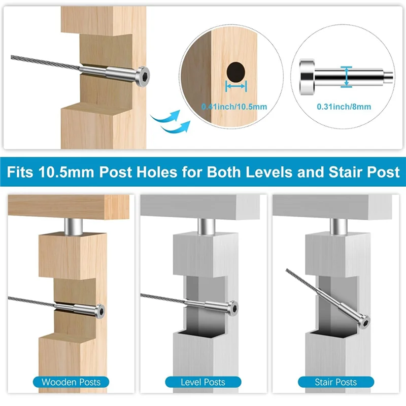 B84B-60Pack Invisible Cable Railing Kit,Sst316swage Tensioner And Terminal  For Cable Railing,For Wood/Level/Stair Post