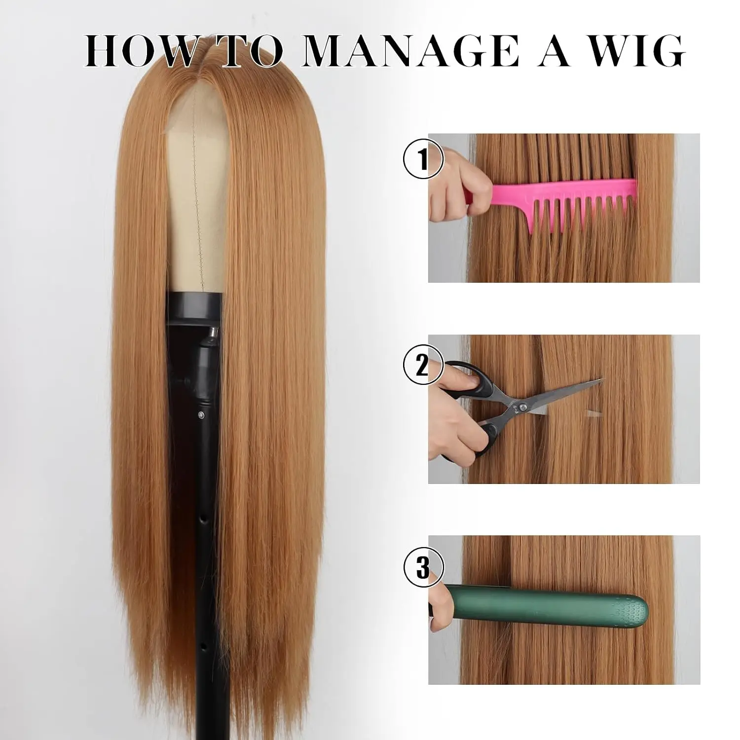 4*1 Lace Synthetic Wigs 12 #   Light Brown Long Straight Wig Heat Resistant Fiber Natural Hairline Women Wig 22 Inch For Daily