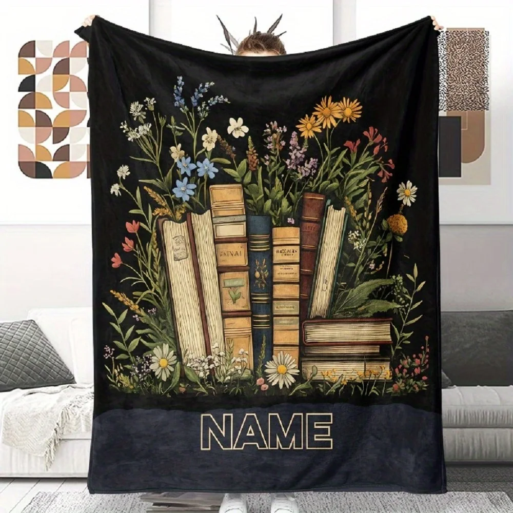 Couverture en flanelle avec nom personnalisé, 1 pièce, motif de livre, cadeau pour filles, garçons, adultes, couverture cadeau pour la saint-valentin, légère