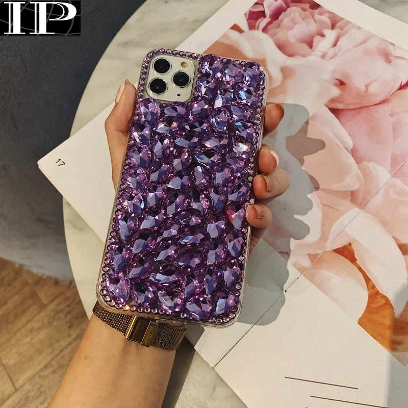 Bling Crystal Full Diamond Back Cover For iPhone 14 13 12 11 Pro Max XS XR X 8 7 Plus 14 Pro Case Glitter Women Luxury Fashion