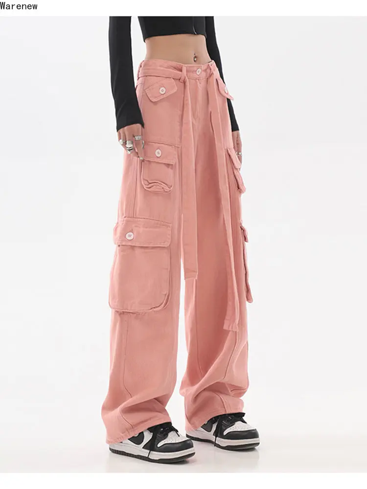 

Harajuku Vintage Aesthetic Hig Waist Trouser Wide Leg Baggy Jeans 2023 Y2K Pockets Cargo Pants for Women Straight Oversize Pant