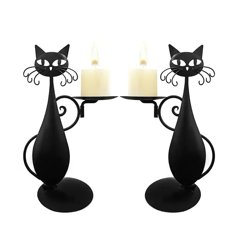 

Black Cat Candle Holder Sconces Holder for Pillar Candles Led Flameless Candles Home Decor Farmhouse Dining Table Gift