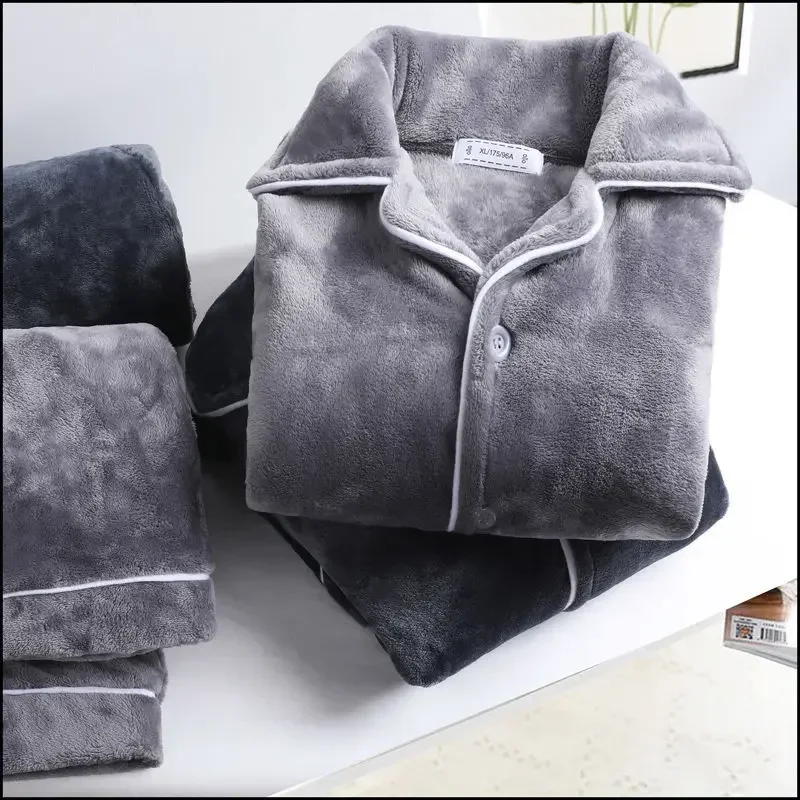 

Мужские пижамы из кораллового флиса с длинными рукавами, утепленный фланелевой комплект домашней одежды, осенне-зимний теплый свободный крой, комплект одежды для сна