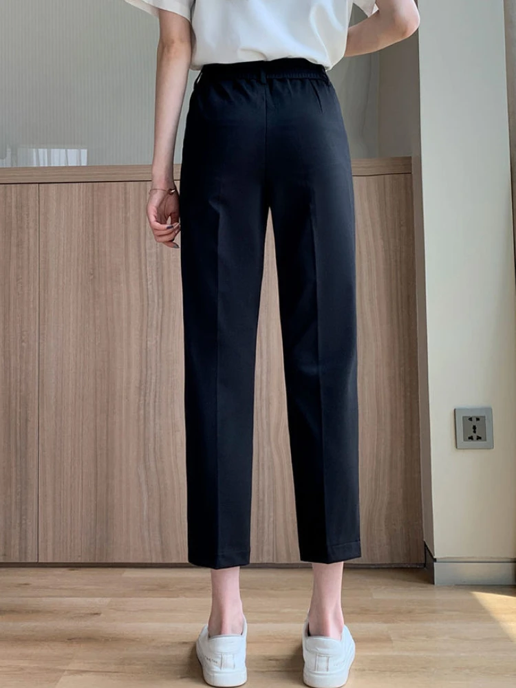 Pantaloni casual alla caviglia da donna estivi sottili a vita alta vendita calda femminile accogliente cadente diviso dritto semplice tutto-fiammifero quotidiano Femme