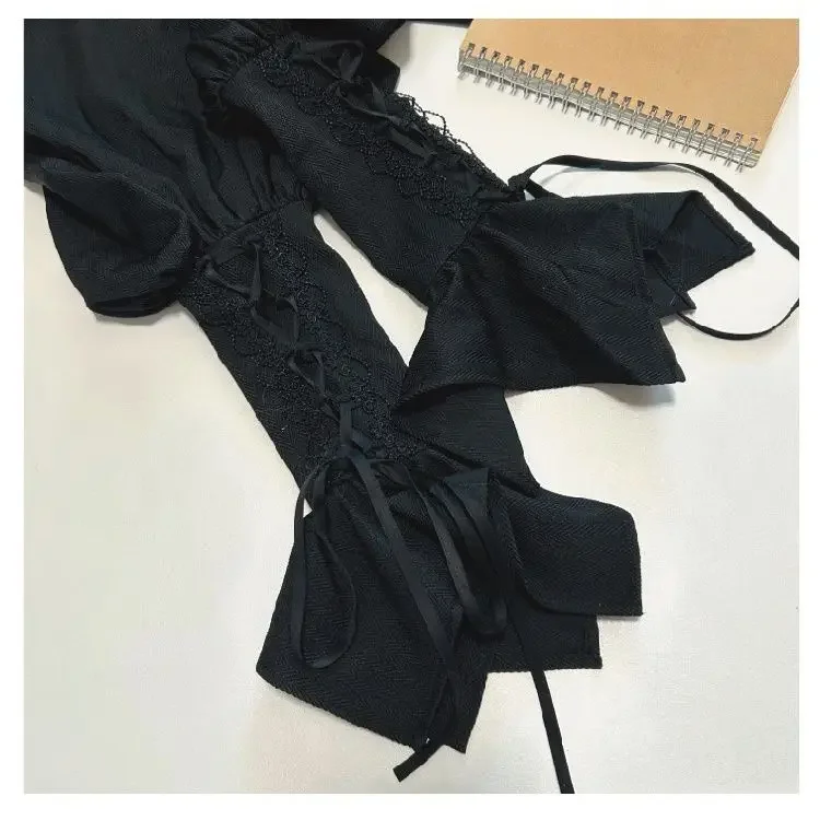 Cool Goth Lolita Shirt 2026 Summer New Ruffle Edge Horn Long-sleeve Blouse Women Slim Button-up Shirts Blusas Camisas De Mujer