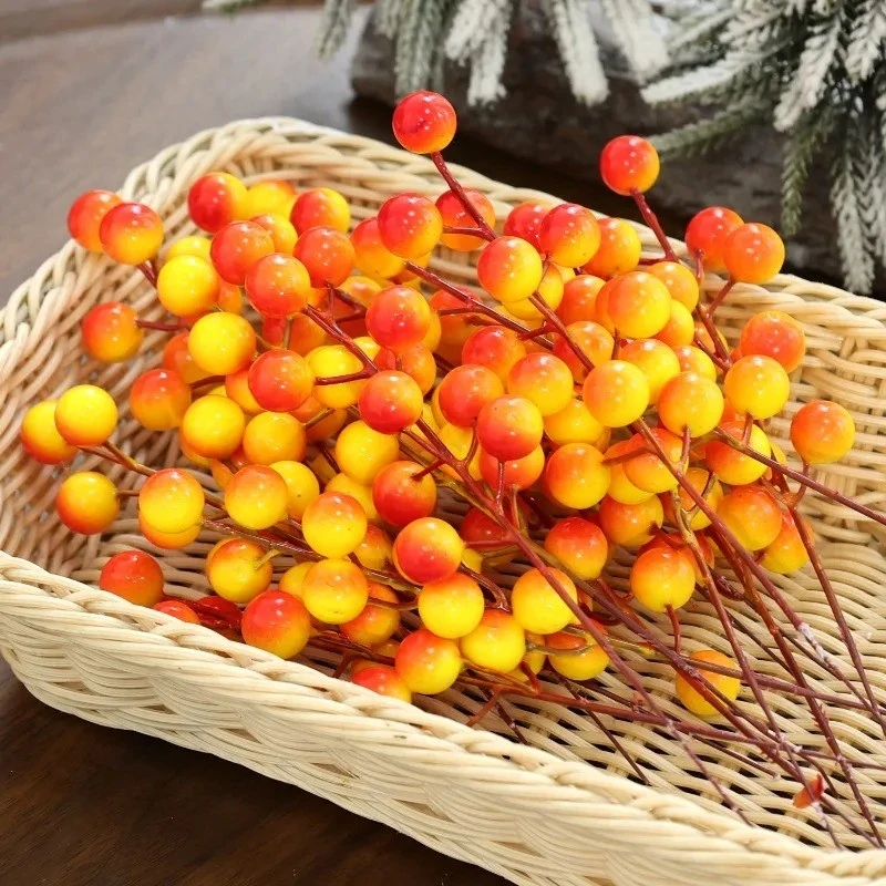 5/10 قطعة التوت الاصطناعي ينبع Oange الذهب والفضة محاكاة عيد الميلاد هولي بيري إكليل شجرة عيد الميلاد حفلة المنزل الجدول حلية