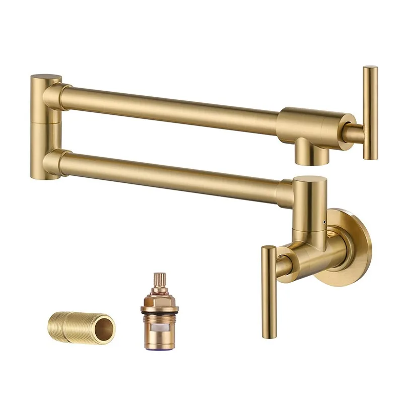 Wall Mounted Commercial Cooker Kitchen Sink Stretchable Swing Arm Tap Dual Joint Pot Filler Folding Kitchen Faucet with Spray