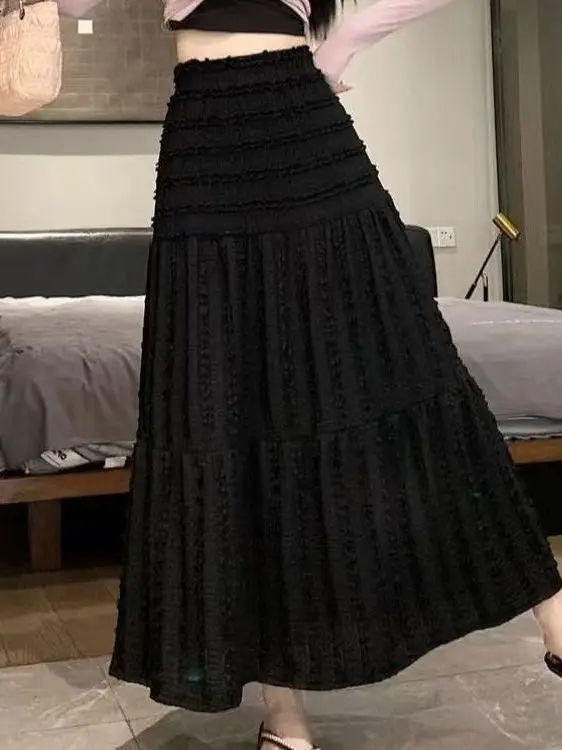 Summer 2026 High Waist A-Line Midi Skirt Casual Versatile Half-length Gored Cake Skirt for Young Women Elastic Waist