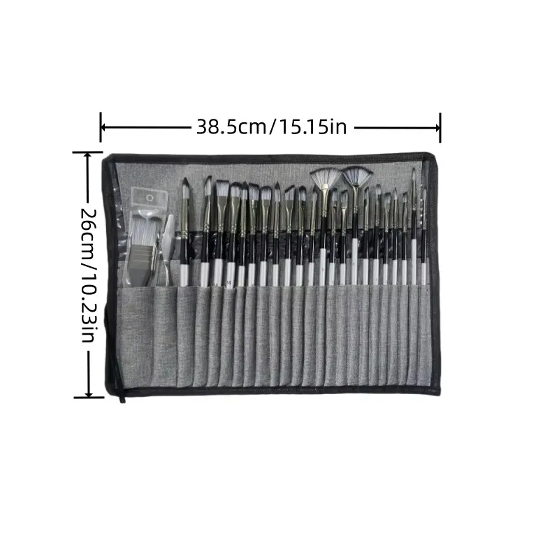 24-Piece Paint Brush Set with Palette Knife - Multi-Nib Art Brushes for Acrylic/Watercolor Painting (Canvas Roll Pouch)