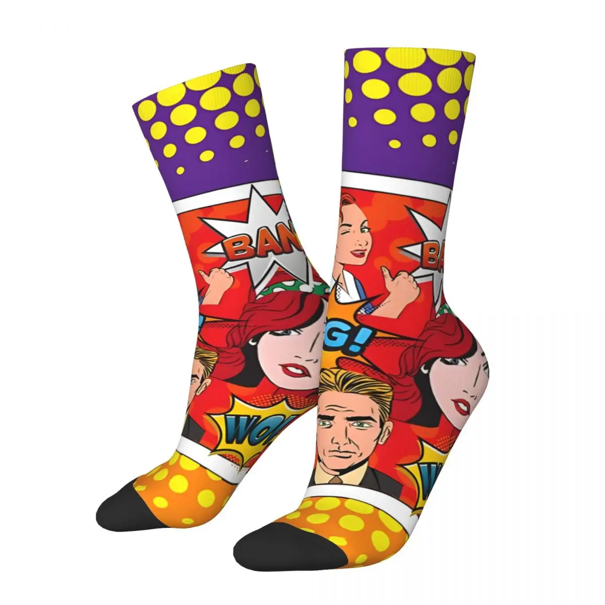 Vintage Colorful Comic World Men's compression Socks Unisex Street Style Seamless Printed Novelty Crew Sock