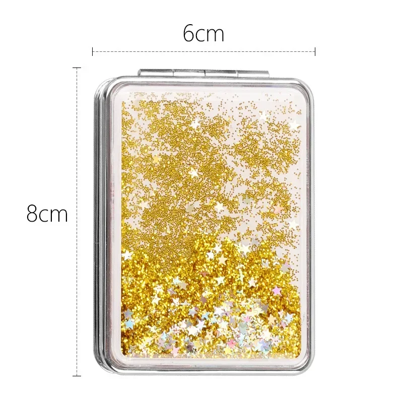 Portable Double-Sided Folding Makeup Mirror Women Gifts with Flowing Sparkling Sand Mini Cosmetic Mirror Compact Pocket Mirrors