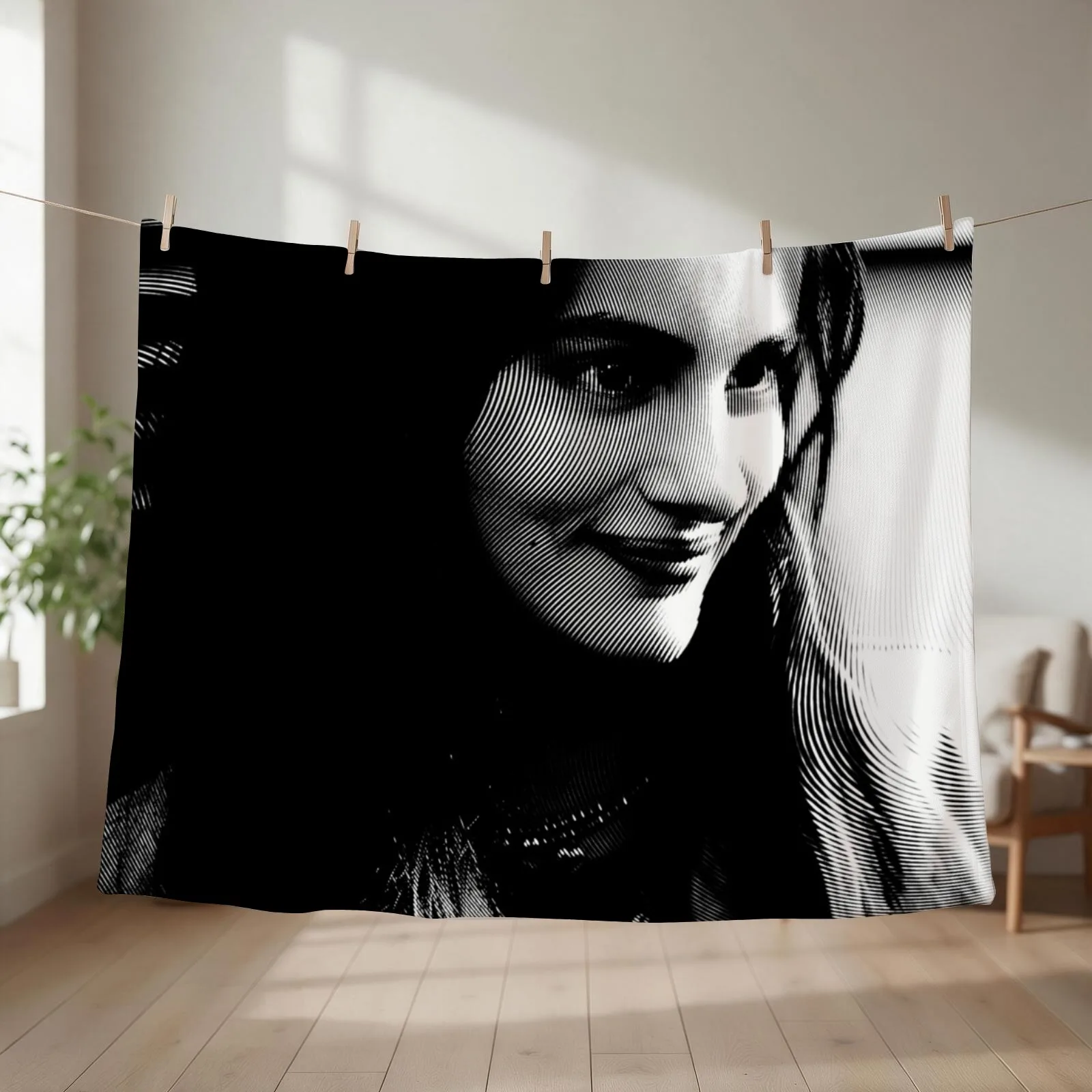 Diana Silvers Black & White Portrait / Linocut Throw Blanket Retros wednesday Kid'S Softest Blankets