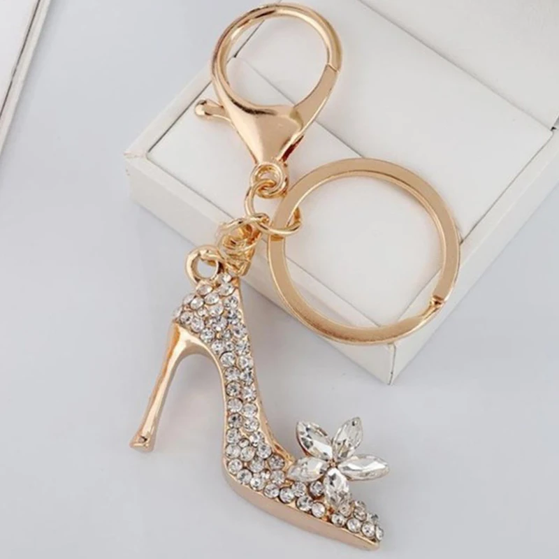 NEW Crystal High Heel Shoe Keychain Purse Car Shiny Rhinestone Key Chain Bag Decorative Alloy Keyring