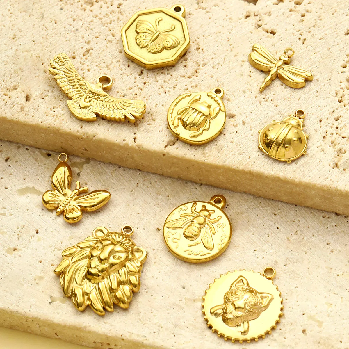5pcs/Lot Stainless Steel Lion Bee Bracelet Eagle DIY Charms Women Beetle Butterfly Necklace Pendants Ladybug Jewelry Wholesale