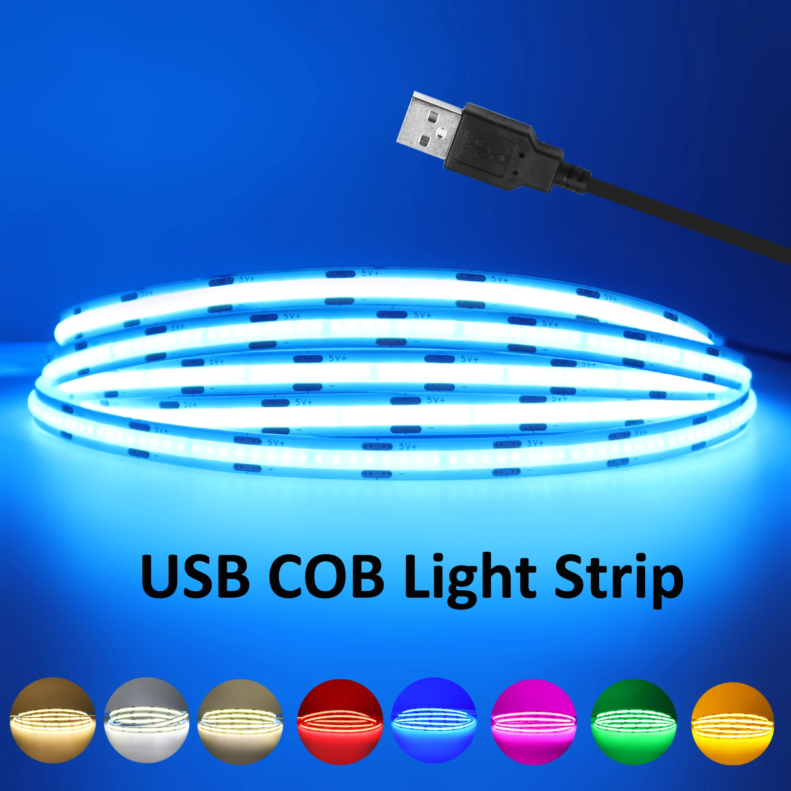 

USB COB LED Strip Light 5V 320LEDs/m White/Red/Green/Blue/Pink TV Mirror Backlight Flexible Diode Tape Kitchen Room Wall Decor
