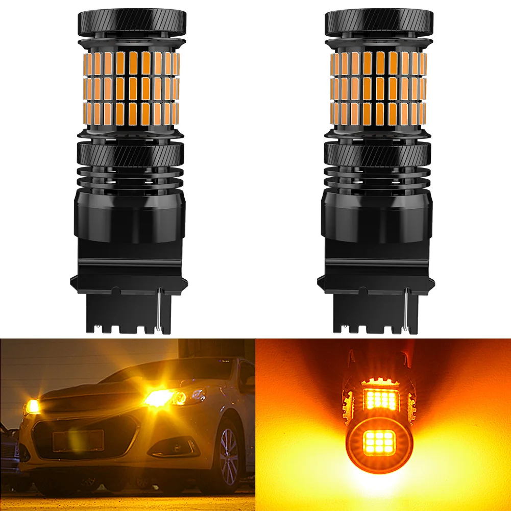 

2Pcs 6000K Amber 3156 T25 P27W LED Canbus Bulbs 12V No Hyper Flash Car Turn Signal Lights For 2003-2004 Audi RS6