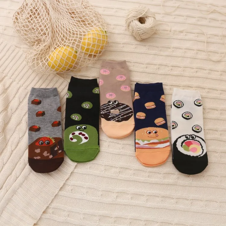 

10 pairs New Fashion Women Socks Funny Creative Sushi Hamburger Printed Socks