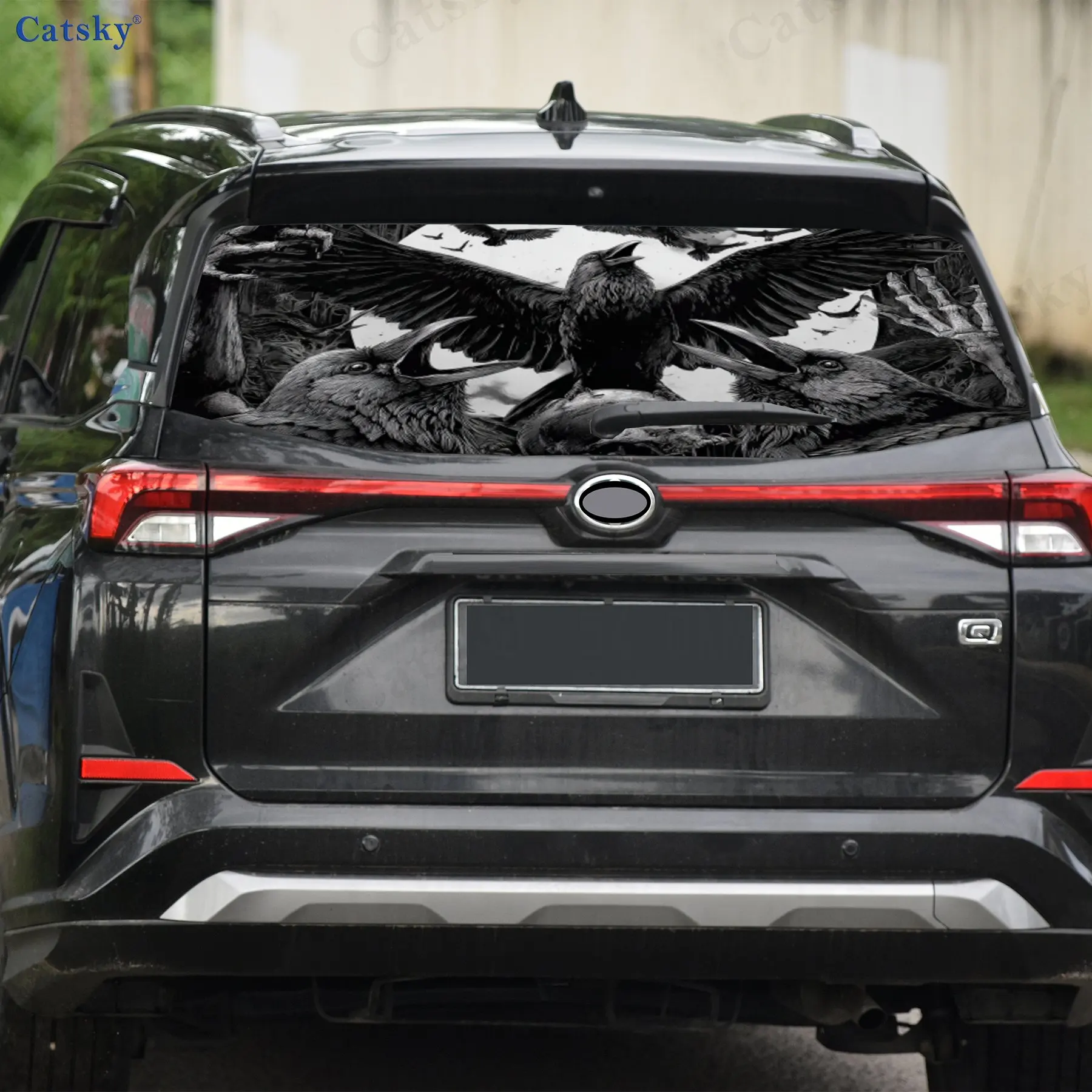 تغذية غراب القمر على الجثث مادة PVC ملصق نافذة السيارة الخلفي المقاوم للماء ذاتي اللصق، سهل اللصق دون السقوط، وات #4