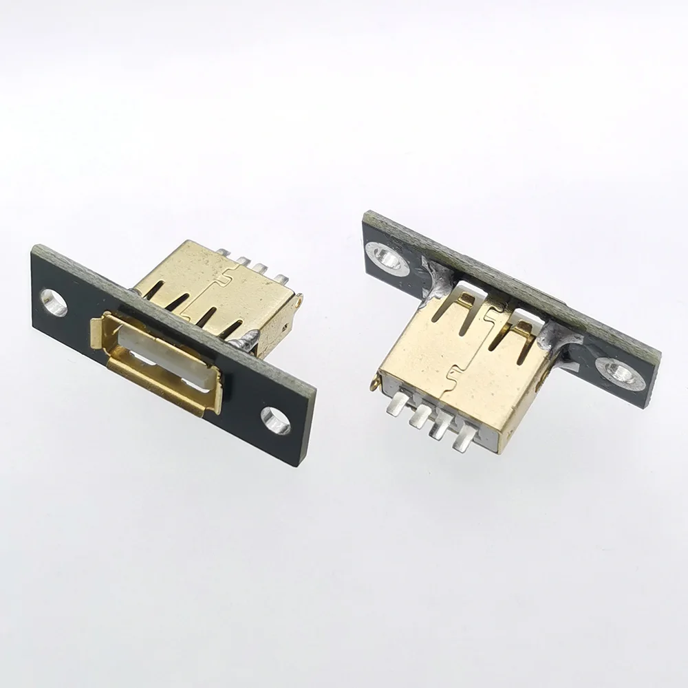 Conector USB 2,0 3,0 para conexión de datos, conector tipo A macho y hembra de 4 pines, tipo de soldadura con agujeros de fijación de tornillo