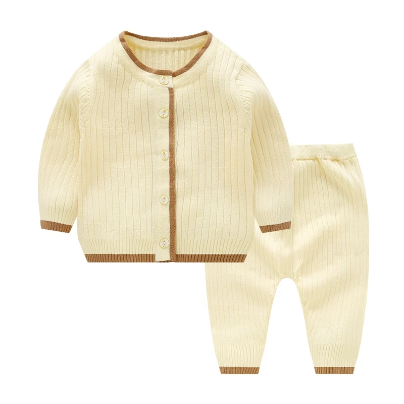 6-24M Baby Knitted Sweater Sets O-Neck Long Sleeve Solid Knit Cardigan+ Pants 2Pcs Suits Autumn Winter Boys Girls Clothing Set