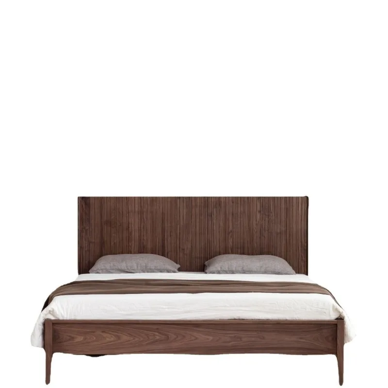 

Nordic all solid wood bed 1.8 meters black walnut solid wood bed master bedroom 2 meters double bed high backrest Japanese-style