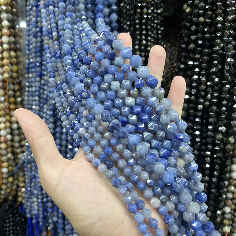 6/8/10 Natural Blue Aventurine Bead Faceted Loose 15in For DIY Jewelry Bracelet Necklace Making Gift