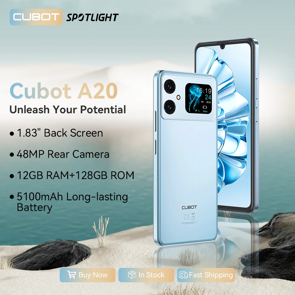 Cubot A20, Smartphone Android 14, 12GB RAM (4GB+8GB uitgebreid)+128GB ROM, 90Hz 6.745-inch HD+ Display, 5100mAh batterij, 48MP Camera, Face ID, 4G telefoon, OTG phone