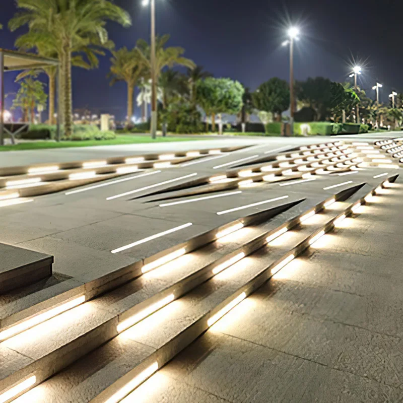 Lampe de carrelage longue en acier inoxydable, imperméable, à induction, moderne, interactive, non standard, colorée, changement progressif, simple, carrée