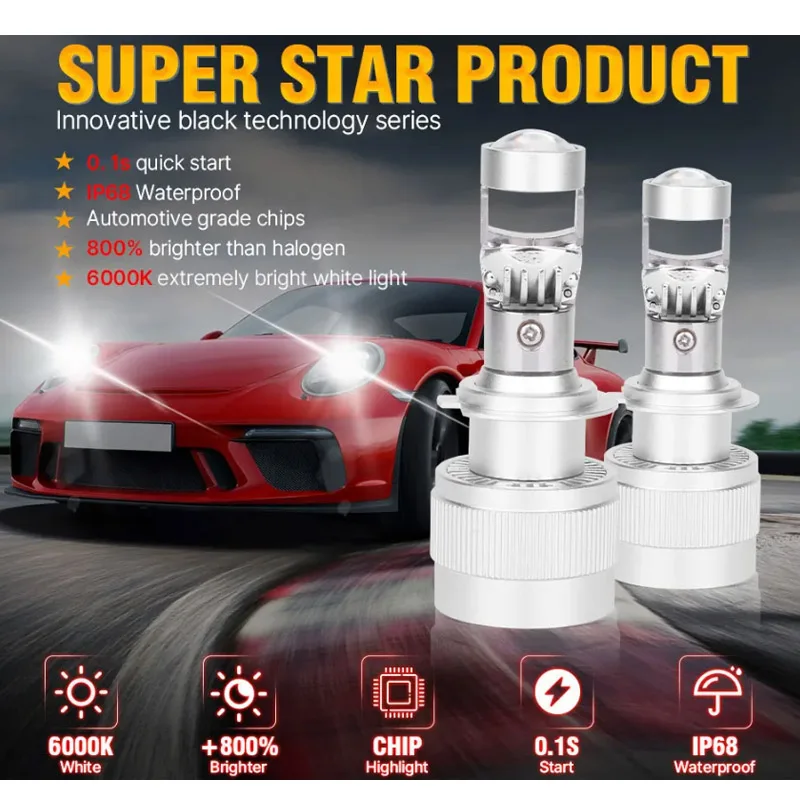 

800W 500000LM H4 H7 BI Led Projector Lens H11 9005 HB3 9006 HB4 Car Headlight Bulb Canbus Lampada 6000K Mini Fog Lamp 12V 6000K