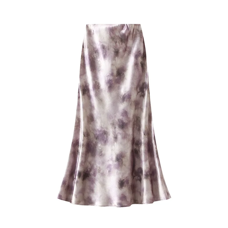 Jupe Maxi en Satin doux et Sexy pour femmes, nouvelle collection d'été, slim, taille haute, élégante, rétro, imprimé à l'encre, jupe queue de poisson, vêtements pour femmes