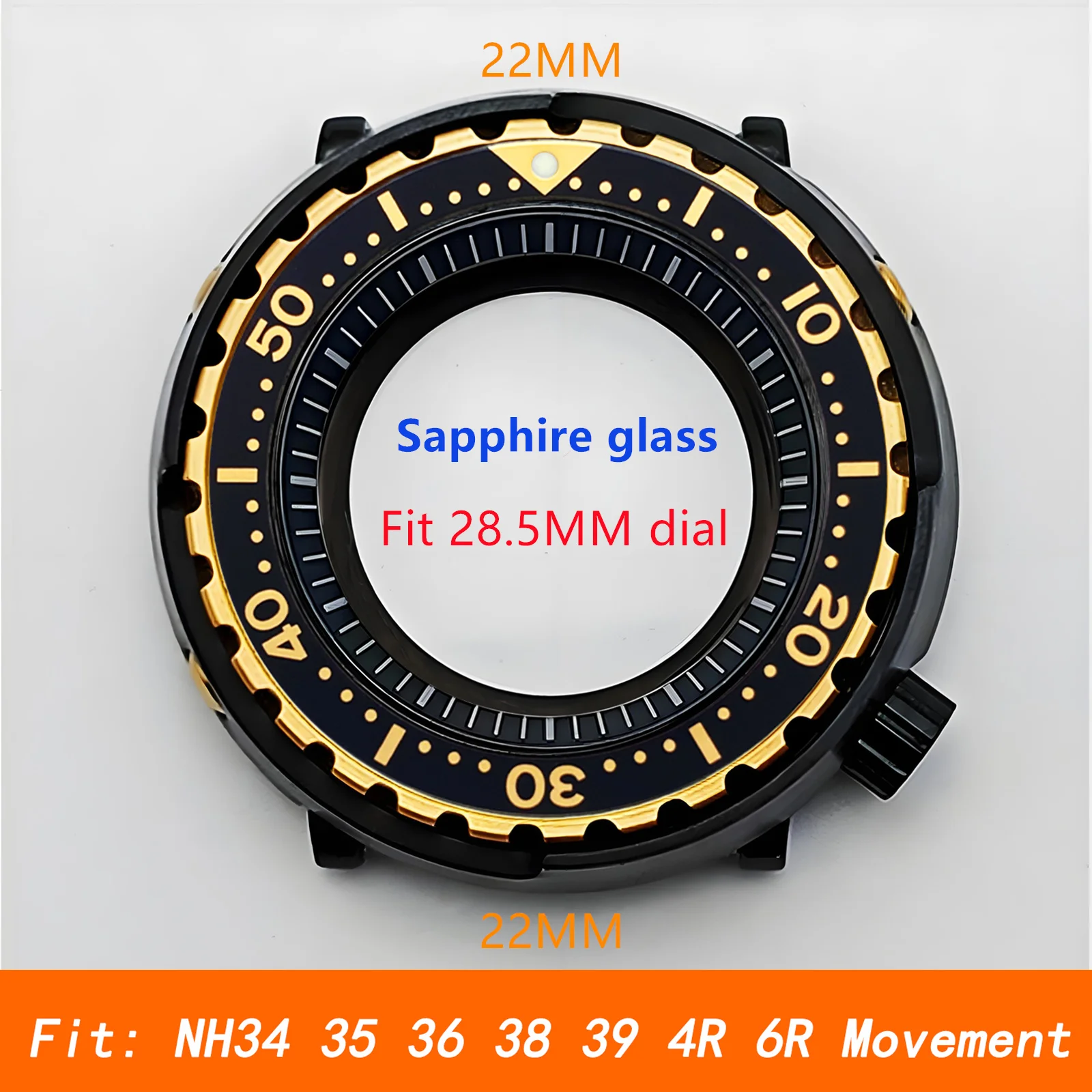 

Mod Black Gold Tuna Can Case NH35 Case Aluminum Insert Gold Bezel Sapphire Glass Stainless Steel Watch Case