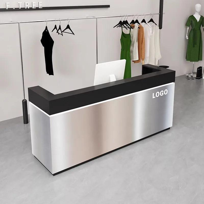 Simple stainless steel checkout page Modern clothing store Small light luxury front desk restaurant