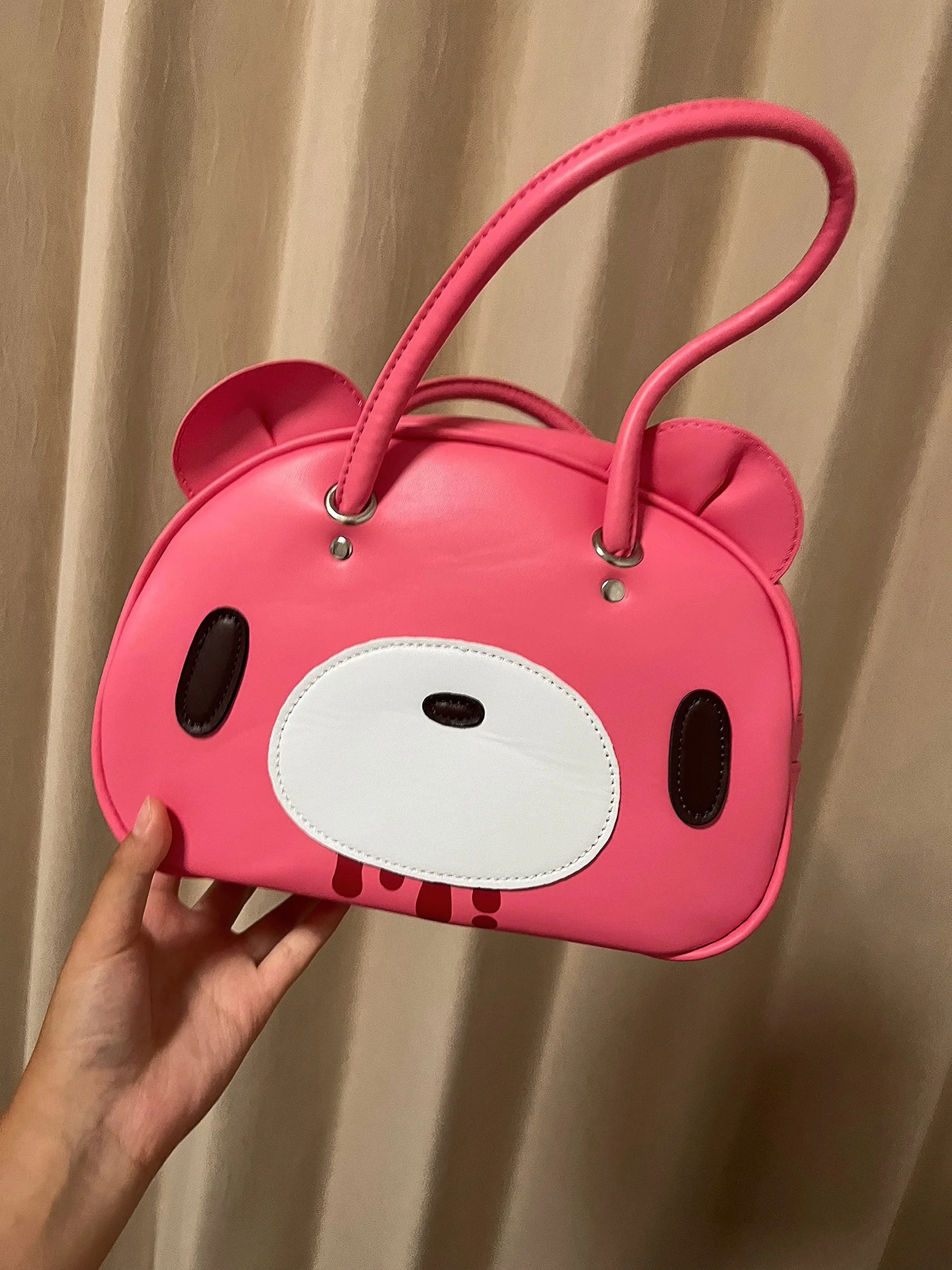 Kawaii Gloomying Bear Bag Y2K Portable Makeup Bag Cute Tote Handbag PU Shoulder Bag Storage Bag Cartoon Ins Girl Birthday Gift