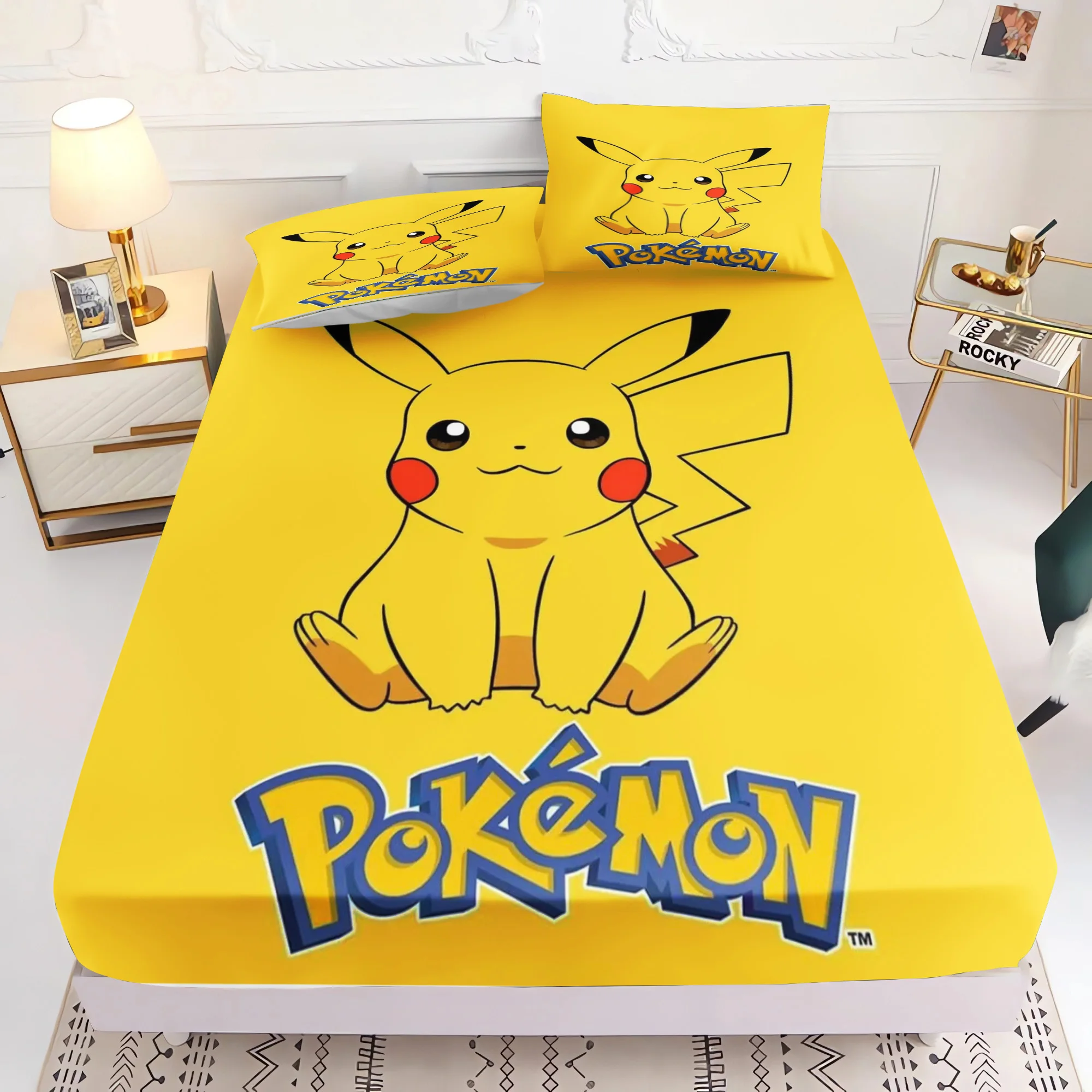 

PokéMon 2/3pcs Bedding Set Fitted Sheet 100% Polyester Home Decor Suitable For Children And Adults Cute Printed Cartoon