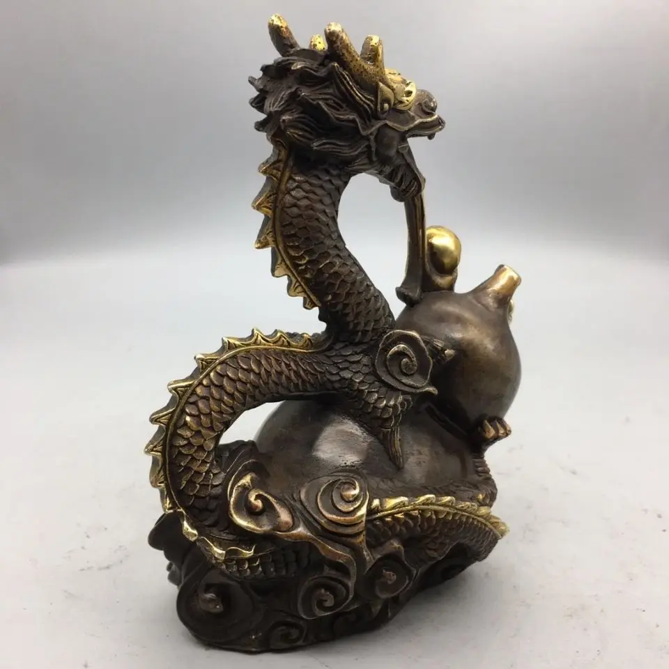 Copper Lucky Gourd Flying Dragon Statue animal Dragon Statue Office Home Decor Gift for Desk Ornament